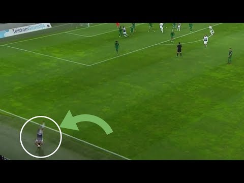 An amazing acrobatic throw in nearly leads to a goal in Slovenian League