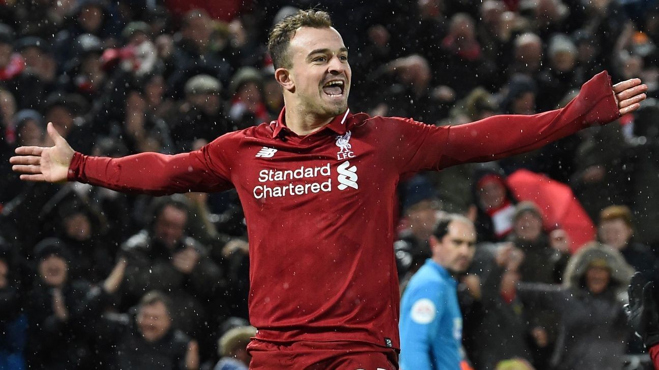Xherdan Shaqiri strikes twice as Liverpool ease past Manchester United