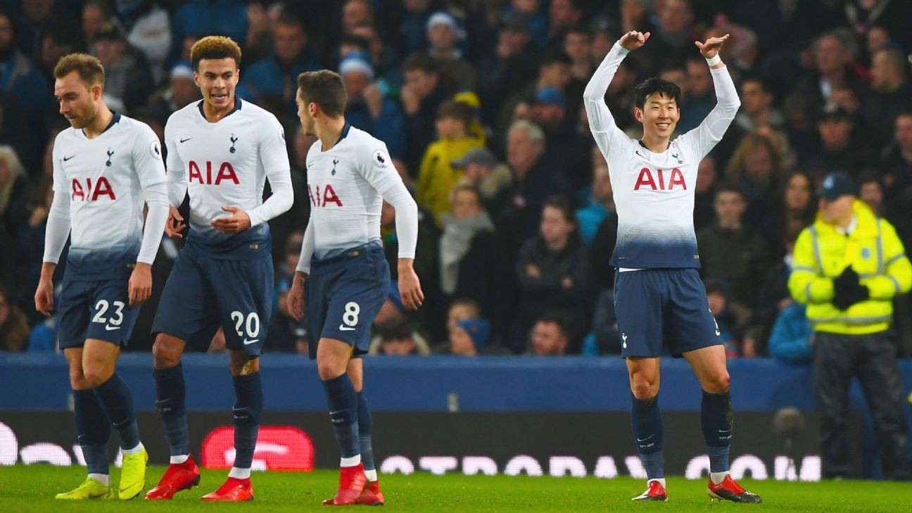 Tottenham two points off Manchester City after emphatic win at Everton