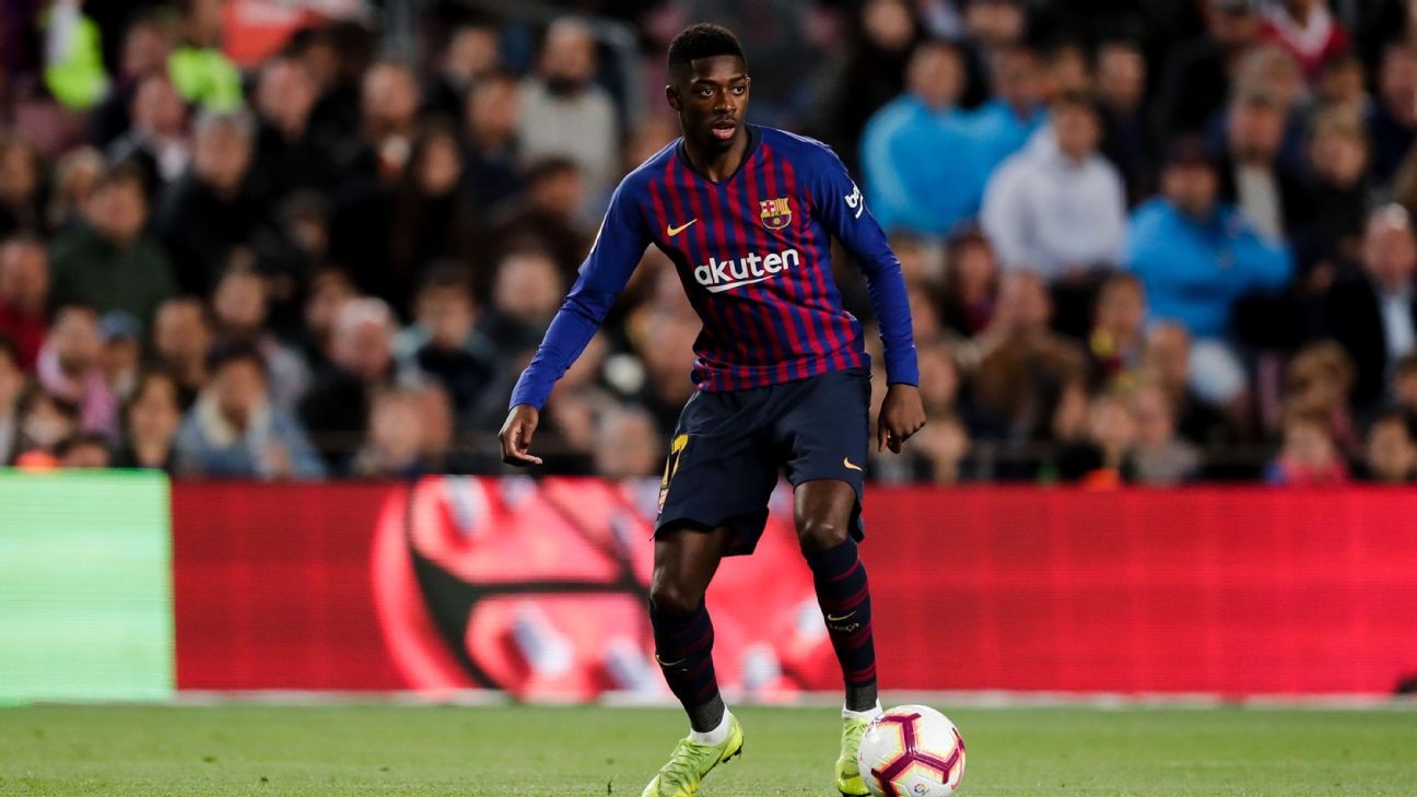 Barcelona's Dembele out for month after hamstring injury against Lyon