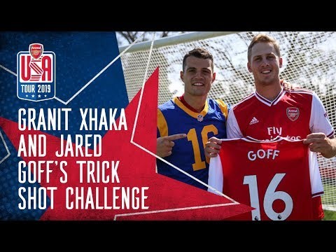 ? Granit Xhaka v the NFL | Crazy trick shots and long throws with LA Rams' Jared Goff! ?