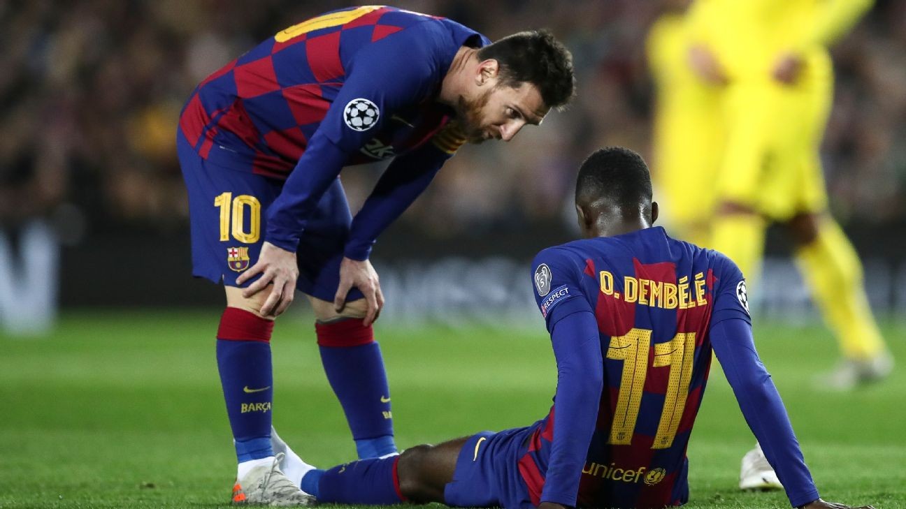 Barcelona's Ousmane Dembele out for 10 weeks with thigh injury