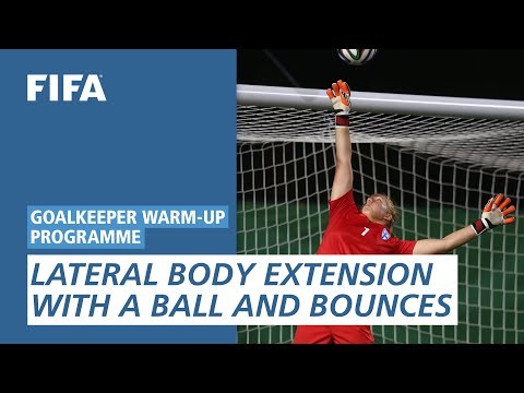 Lateral body extension with a ball and bounces [Goalkeeper Warm-Up Programme]