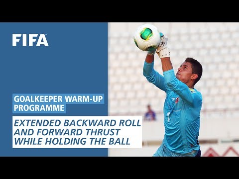 Extended backward roll and forward thrust while holding the ball [Goalkeeper Warm-Up Programme]