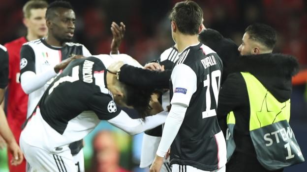 Cristiano Ronaldo: Juventus forward reacts angrily after he is grabbed by pitch invader