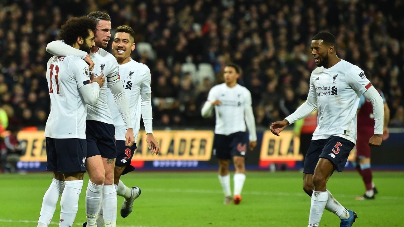 Liverpool go up 19 points on Manchester City after win at West Ham