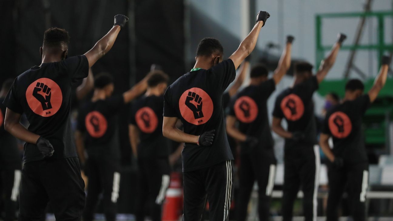 Players raise fists in support of BLM ahead of MLS restart