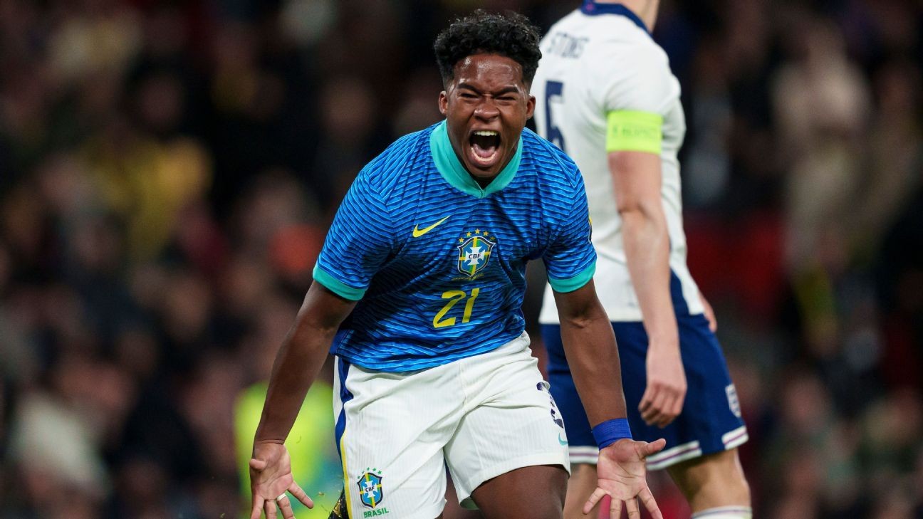 Brazil teen Endrick emotional after historic goal