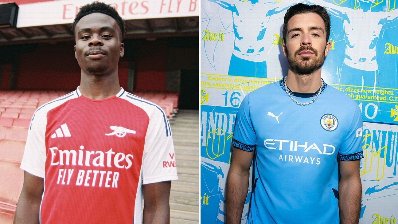 Premier League title rivals Arsenal and Man City drop 2024-25 home kits