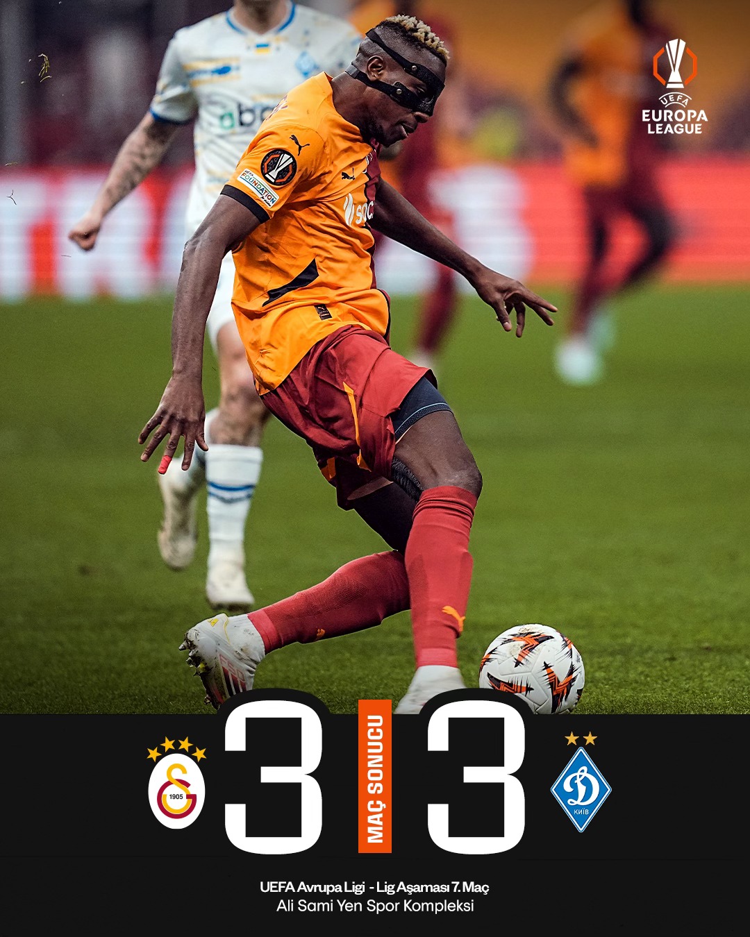 Victor Osimhen scores as Galatasaray draws 3-3 with Dynamo Kyiv in Europa League thriller