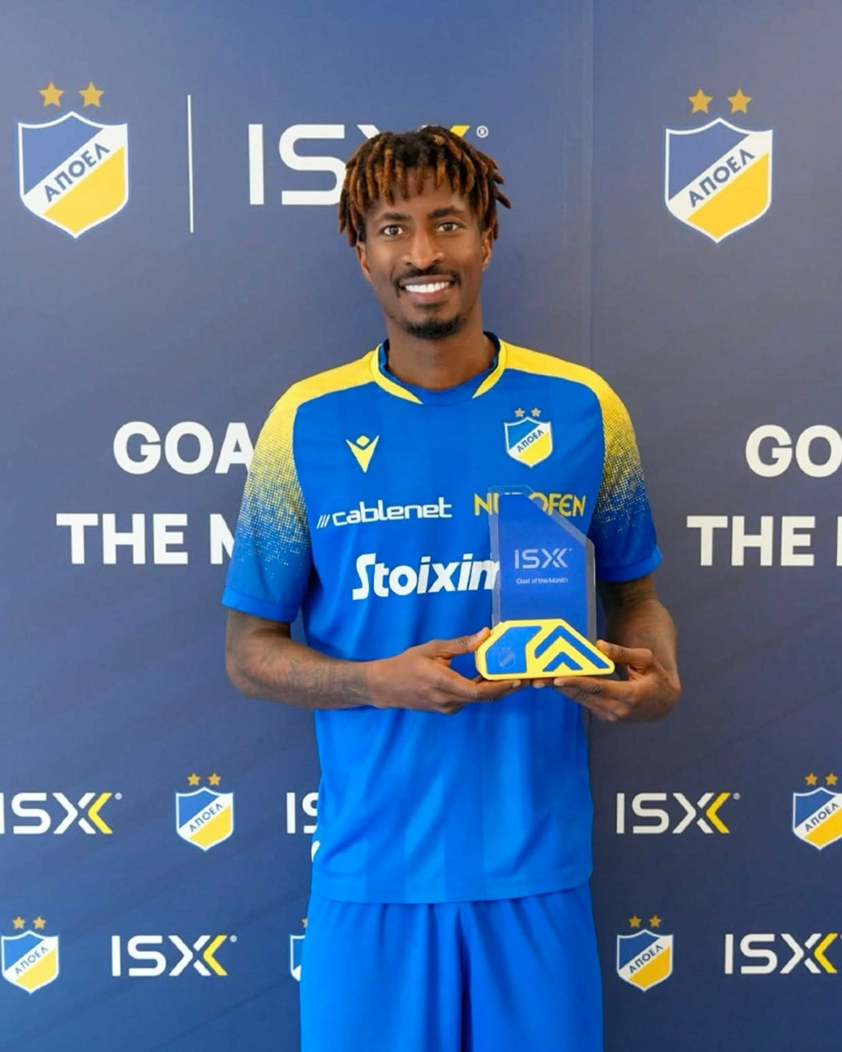 Olayinka Celebrates APOEL Goal of the Month Award