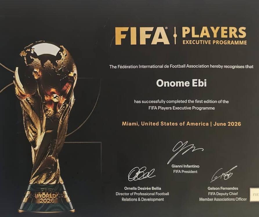 Onome Ebi Graduates from FIFA Players Executive Programme
